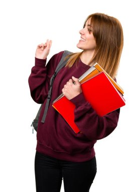 Öğrenci kadın işaret arka