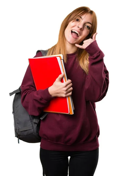 Estudante mulher fazendo gesto telefone — Fotografia de Stock