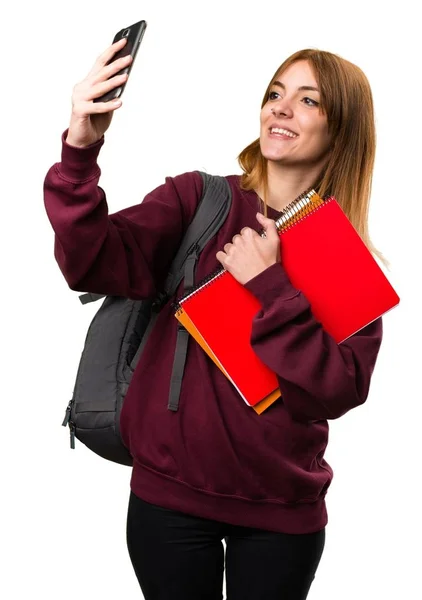 Estudante mulher falando com celular — Fotografia de Stock