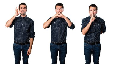 Esmer adam sessizlik jest yapma kümesi