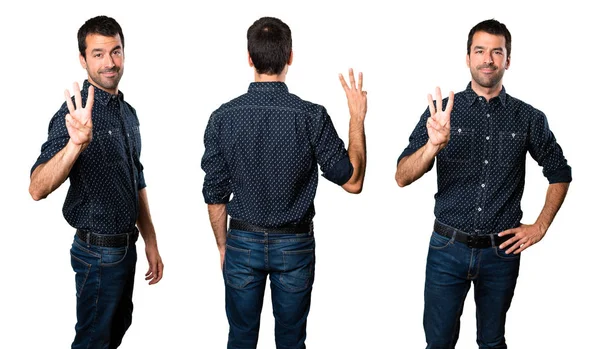 Set of Brunette man counting three — Stock Photo, Image