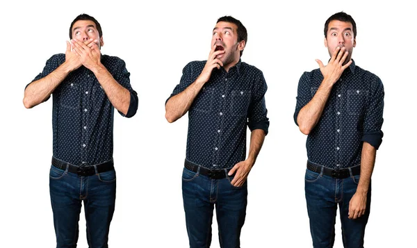 Set of Brunette man making surprise gesture — Stock Photo, Image