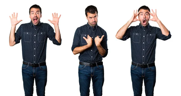 Set of Brunette man making surprise gesture — Stock Photo, Image