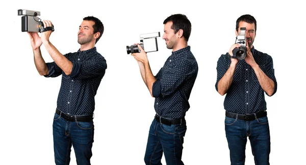 Set of Brunette man filming — Stock Photo, Image