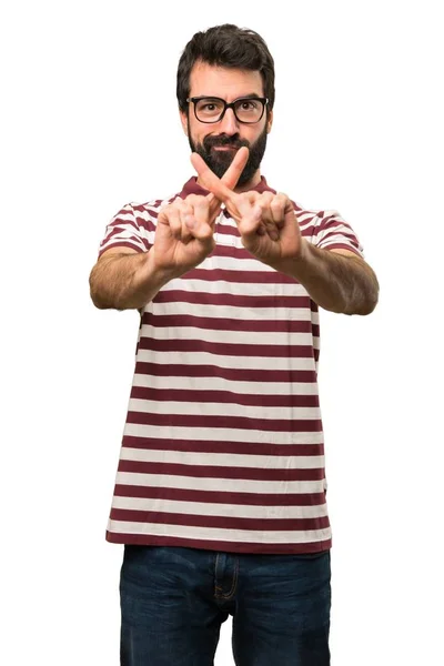 Man met bril geen gebaar maken — Stockfoto