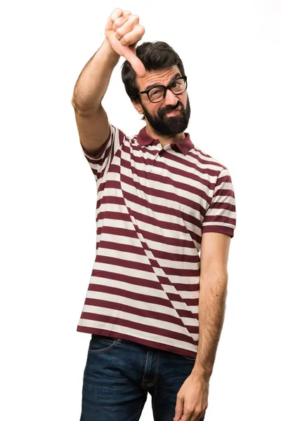 Man with glasses making bad signal — Stock Photo, Image