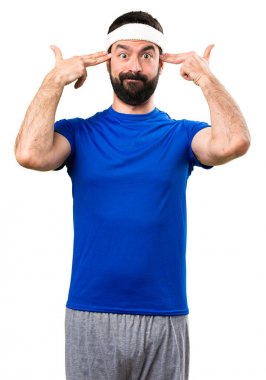 Komik sporcu intihar jest yapma beyaz backgro izole