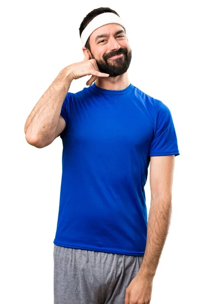 Divertente sportivo che fa gesti telefonici su backgroun bianco isolato — Foto Stock