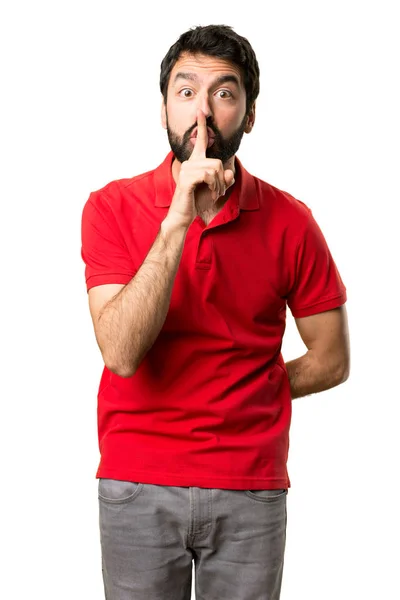 Knappe man maken stilte gebaar — Stockfoto
