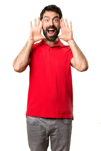 Pohledný muž dělat překvapení gesto — Stock fotografie