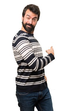 Sakal geri işaret ile adam