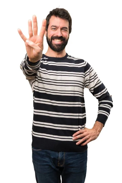 Man met baard tellen vier — Stockfoto
