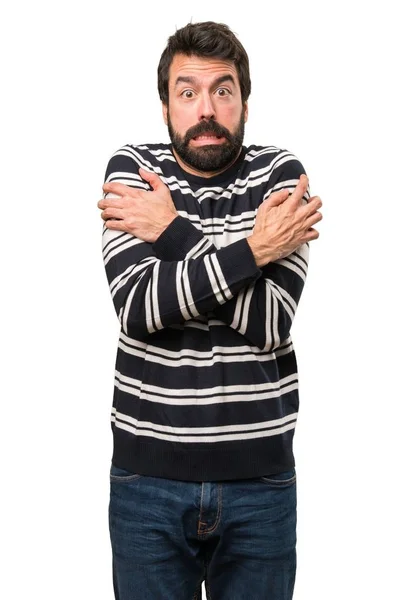 Man met baard bevriezing — Stockfoto