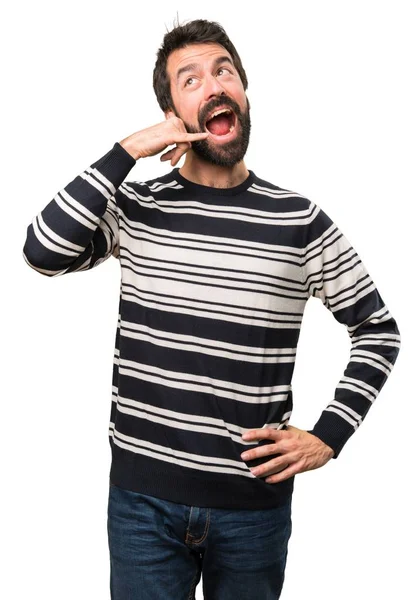 Homem com barba fazendo gesto de telefone — Fotografia de Stock
