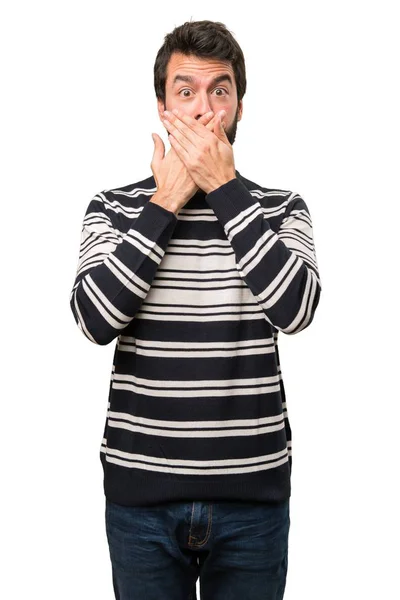 Man with beard covering his mouth — Stock Photo, Image