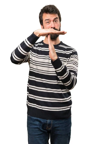 Uomo con la barba che fa un gesto di time out — Foto Stock