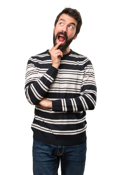 Man met baard verrassing gebaar maken — Stockfoto