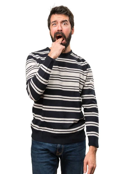 Man met baard braken gebaar maken — Stockfoto