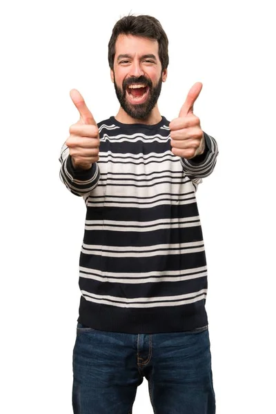 Man met baard met duim omhoog — Stockfoto