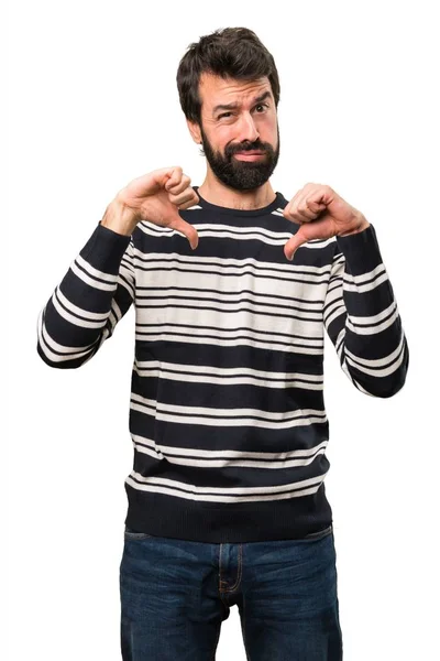 Man with beard making bad signal — Stock Photo, Image