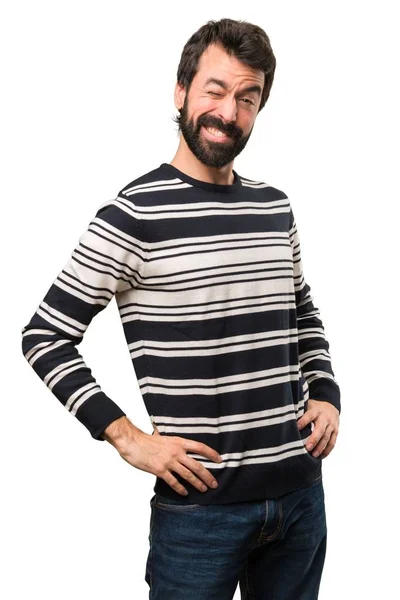 Man with beard winking — Stock Photo, Image