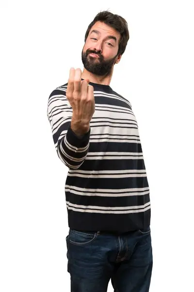 Homem com barba fazendo gesto vindo — Fotografia de Stock