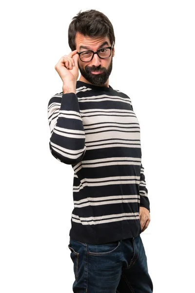 Mannen med skägg med glasögon — Stockfoto