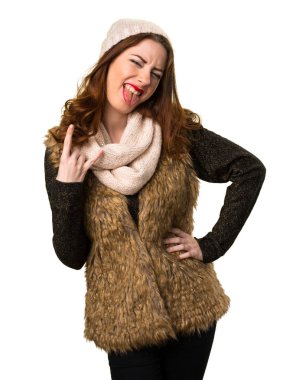 Rock jest yapma kış kıyafetleri ile kız