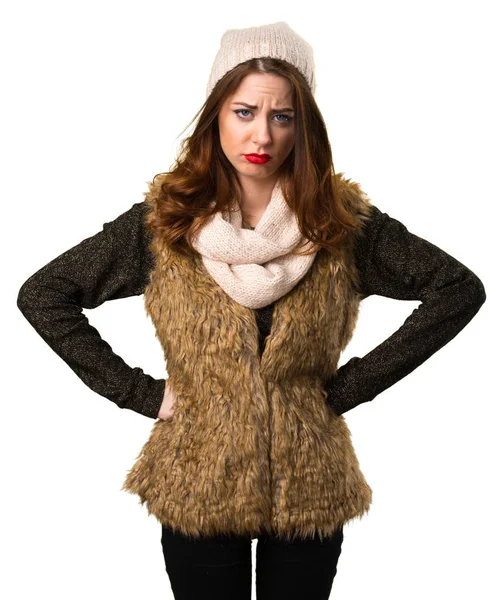 Smutná dívka s zimní oblečení — Stock fotografie