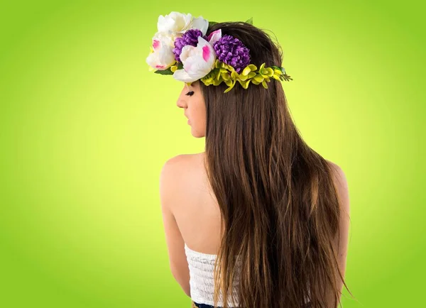 Model woman with crown of flowers — Stock Photo, Image