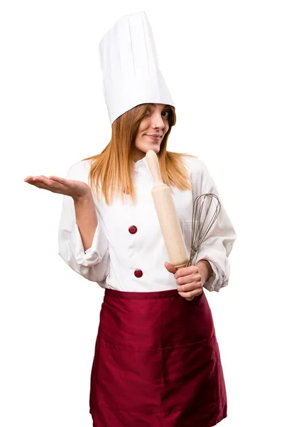 Hermosa mujer chef haciendo gesto sin importancia — Foto de Stock