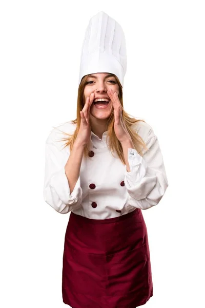 Prachtige chef-kok vrouw schreeuwen — Stockfoto