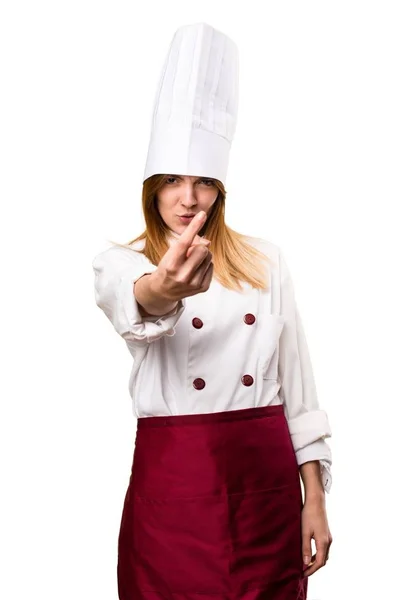 Mulher chef bonita gritando — Fotografia de Stock