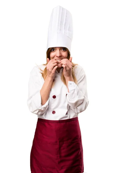 Bang prachtige chef-kok vrouw — Stockfoto