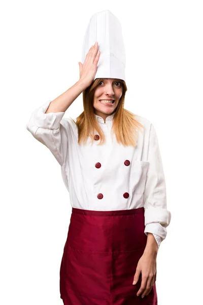 Hermosa mujer chef teniendo dudas — Foto de Stock