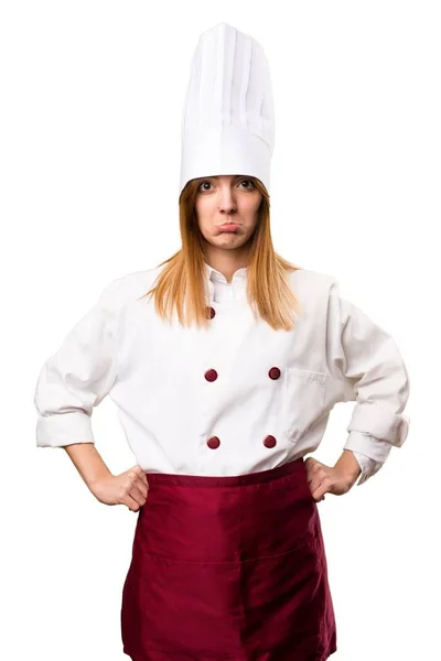 Triste bela chef mulher — Fotografia de Stock