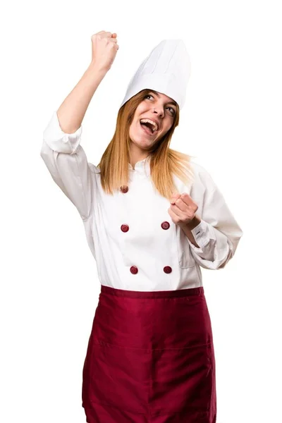 Щаслива красива шеф-кухарка — стокове фото