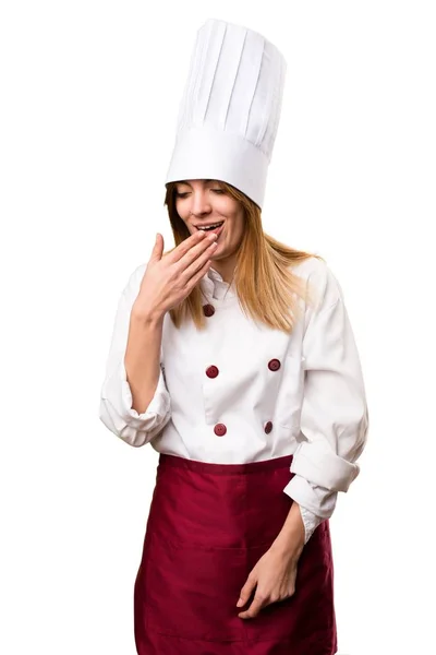 Hermosa mujer chef tosiendo mucho — Foto de Stock