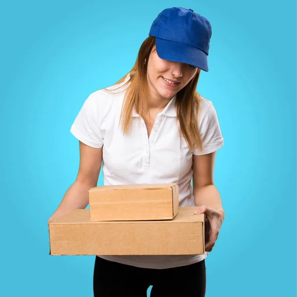 Cansado entrega mujer en colorido fondo — Foto de Stock