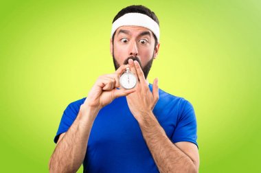 Vintage Chronometre colorfu üzerinde tutarak sürpriz komik sporcu