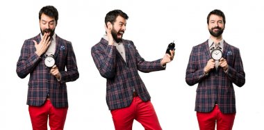  Set iyi giyinmiş vintage saat tutan adam