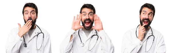 Zestaw młodego lekarza co gest niespodzianka — Zdjęcie stockowe