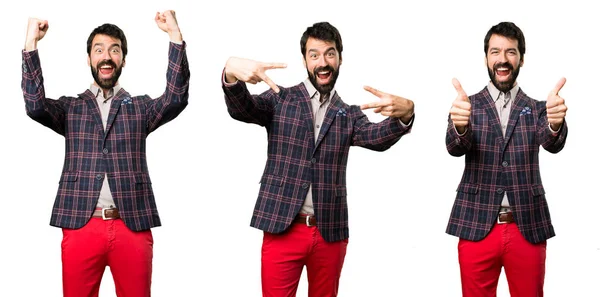Set of Well dressed man making victory gesture — Stock Photo, Image