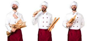 Genç baker ekmek tutan