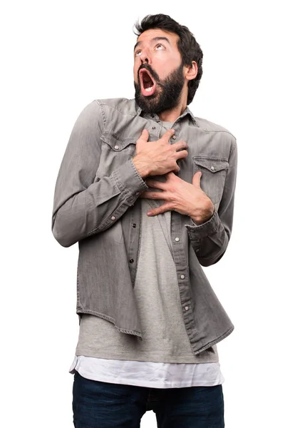 Handsome man with beard in love on white background — Stock Photo, Image