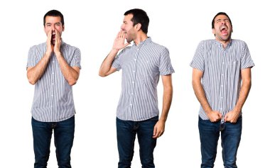 Yakışıklı adam bağırarak kümesi