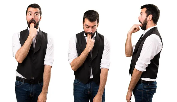 Set of Cool man making vomiting gesture — Stock Photo, Image