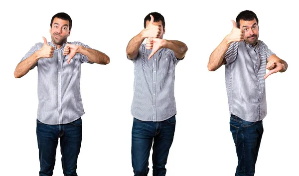 Set of Handsome man making good-bad sign — Stock Photo, Image