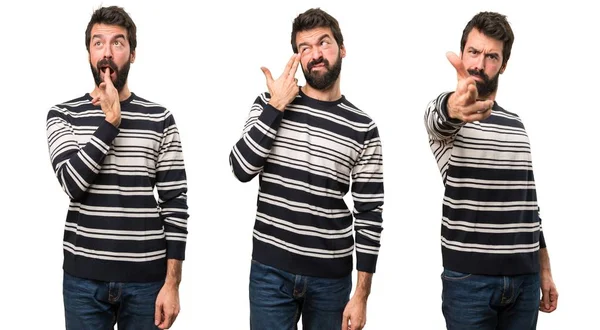 Conjunto de Homem com barba fazendo gesto suicida — Fotografia de Stock