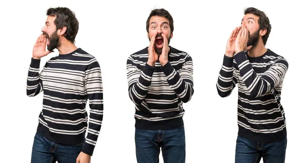 Set of Man with beard shouting — Stock Photo, Image